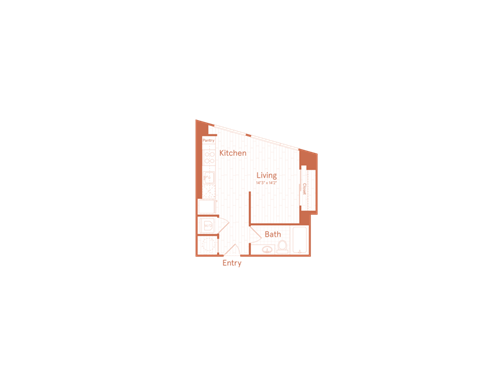 Floor plan for studio, 1 bath, 429 sqft