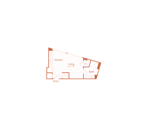 Floor plan for studio, 1 bath, 407 sqft