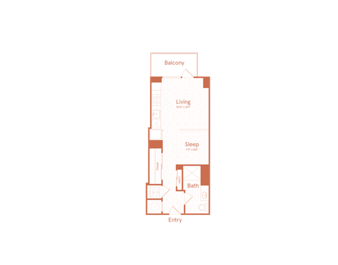Floor plan for studio, 1 bath, 485 sqft
