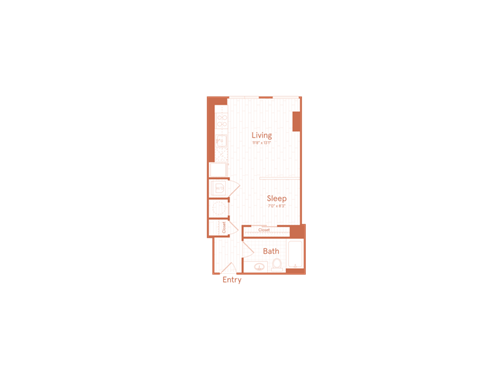 Floor plan for studio, 1 bath, 472 sqft