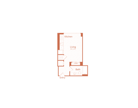 Floor plan for studio, 1 bath, 419 sqft