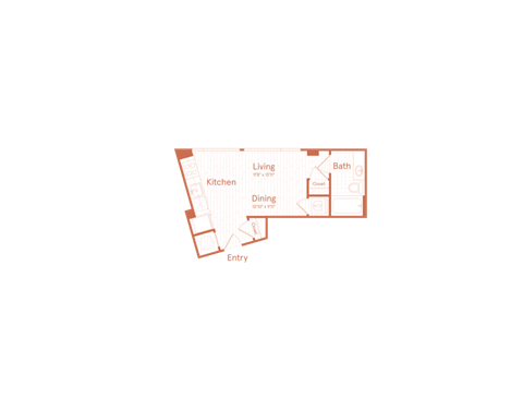 Floor plan for studio, 1 bath, 407 sqft
