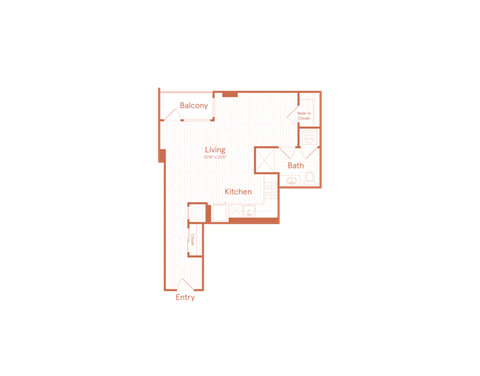 Floor plan for studio, 1 bath, 598 sqft