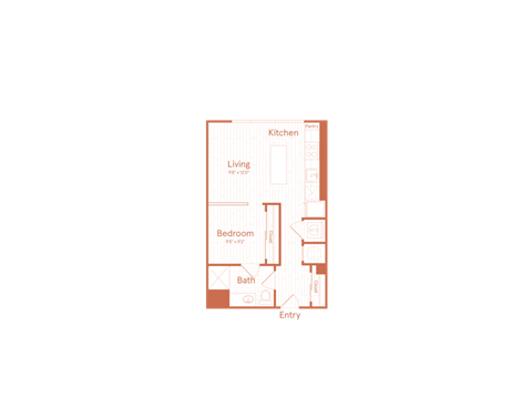 Floor plan for studio, 1 bath, 577 sqft