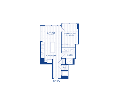 Floor plan for 1 bed, 1 bath, 598 sqft