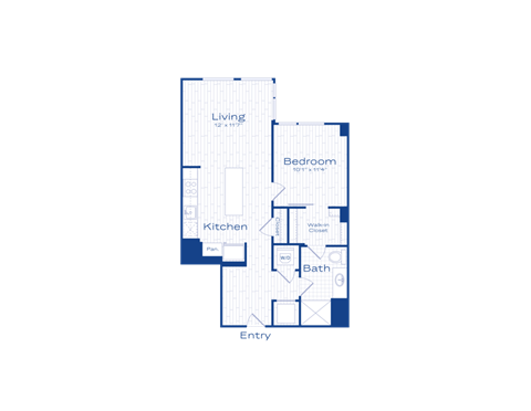 Floor plan for 1 bed, 1 bath, 680 sqft