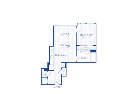 Floor plan for 1 bed, 1 bath, 640 sqft