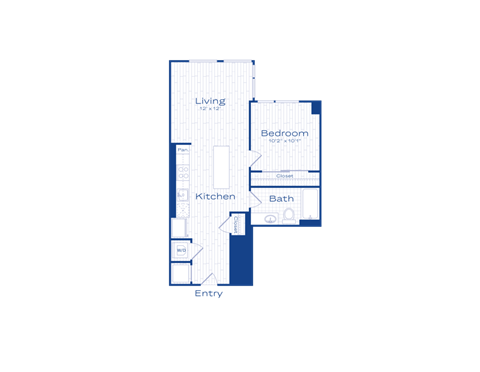 Floor plan for 1 bed, 1 bath, 629 sqft