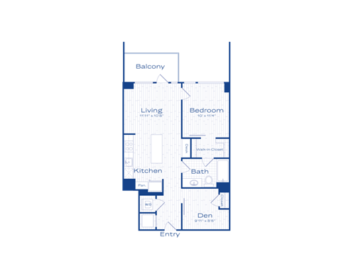 Floor plan for 1 bed, 1 bath, 705 sqft