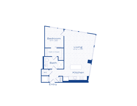 Floor plan for 1 bed, 1 bath, 688 sqft