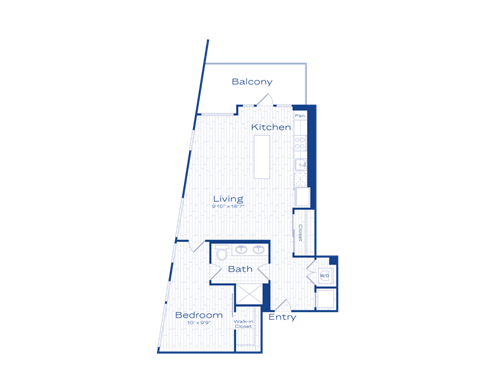 Floor plan for 1 bed, 1 bath, 774 sqft