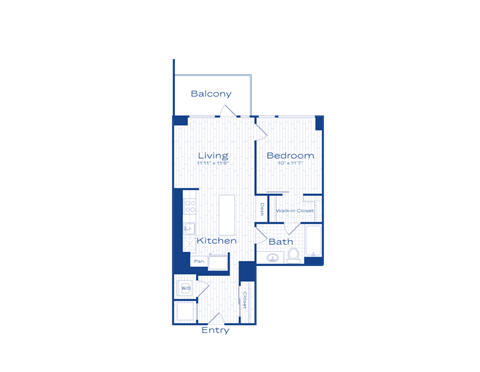 Floor plan for 1 bed, 1 bath, 597 sqft