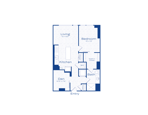 Floor plan for 1 bed, 1 bath, 718 sqft