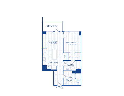 Floor plan for 1 bed, 1 bath, 639 sqft