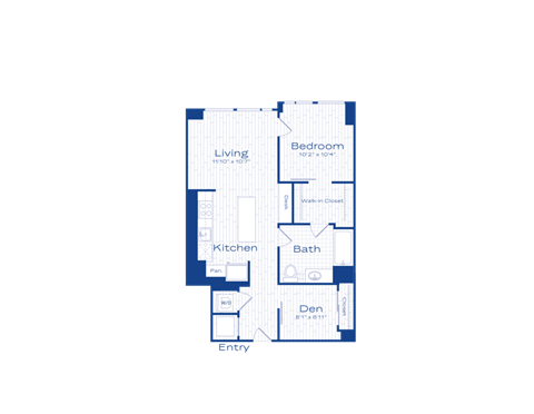 Floor plan for 1 bed, 1 bath, 715 sqft