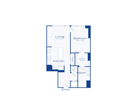 Floor plan for 1 bed, 1 bath, 694 sqft