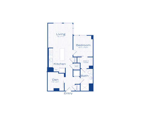 Floor plan for 1 bed, 1 bath, 744 sqft