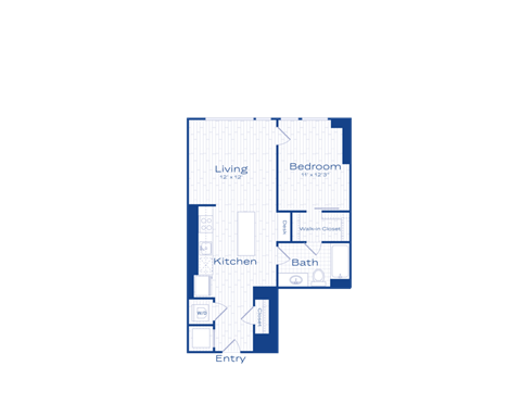 Floor plan for 1 bed, 1 bath, 643 sqft