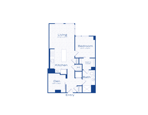 Floor plan for 1 bed, 1 bath, 743 sqft