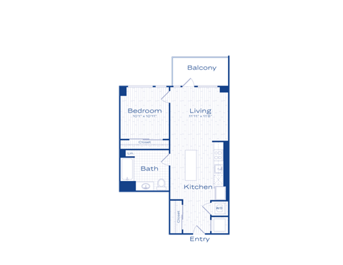 Floor plan for 1 bed, 1 bath, 615 sqft