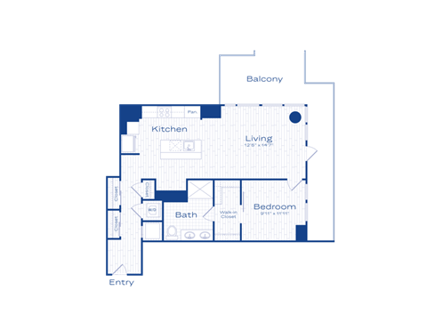 Floor plan for 1 bed, 1 bath, 825 sqft