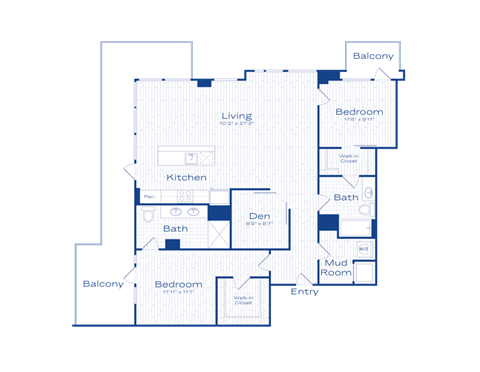 Floor plan for 2 beds, 2 baths, 1361 sqft