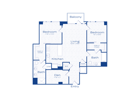 Floor plan for 2 beds, 2 baths, 1108 sqft