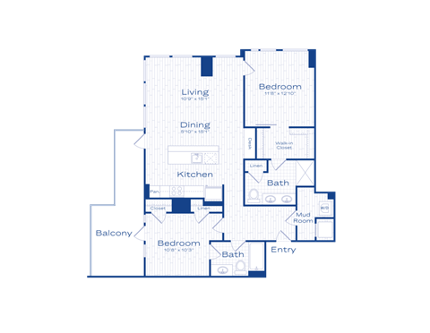 Floor plan for 2 beds, 2 baths, 1116 sqft
