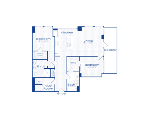 Floor plan for 2 beds, 2 baths, 1092 sqft