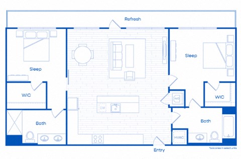 Floor plan for 2 beds, 2 baths, 1072 sqft