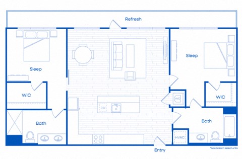 Floor plan for 2 beds, 2 baths, 1072 sqft