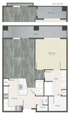 Floor plan for 1 bed, 1 bath, 816 sqft