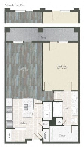 Floor plan for 1 bed, 1 bath, 951 sqft