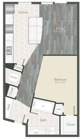 Floor plan for 1 bed, 1 bath, 558 sqft