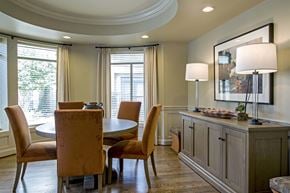 Spring apartment for rent - A dining room with a table and chairs.