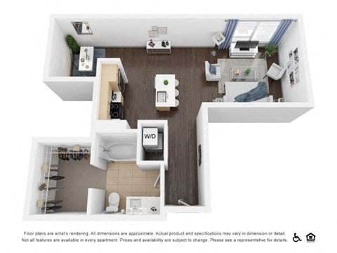Floor plan for studio, 1 bath, 575 sqft