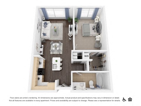 Floor plan for 1 bed, 1 bath, 810 sqft