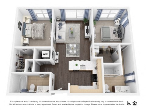 Floor plan for 2 beds, 2 baths, 1056 sqft