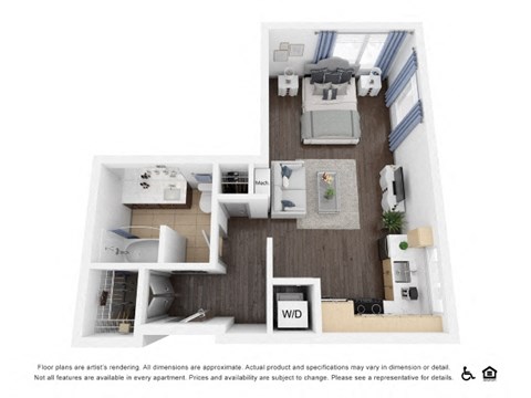 Floor plan for studio, 1 bath, 596 sqft