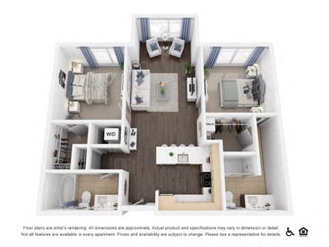 Floor plan for 2 beds, 2 baths, 1208 sqft