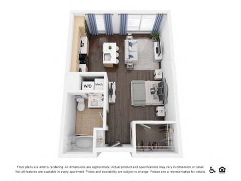 Floor plan for studio, 1 bath, 524 sqft