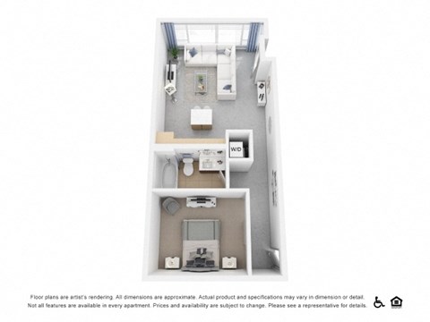 Floor plan for 1 bed, 1 bath, 639 sqft