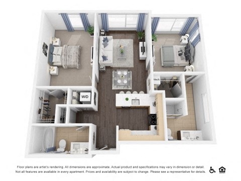 Floor plan for 2 beds, 2 baths, 1192 sqft