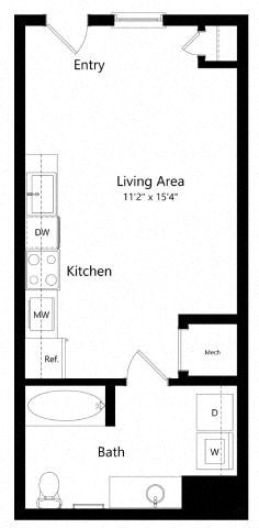 Floor plan for studio, 1 bath, 431 sqft