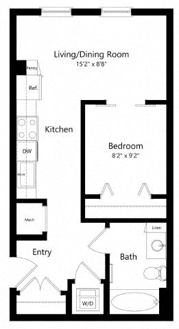 Floor plan for studio, 1 bath, 503 sqft
