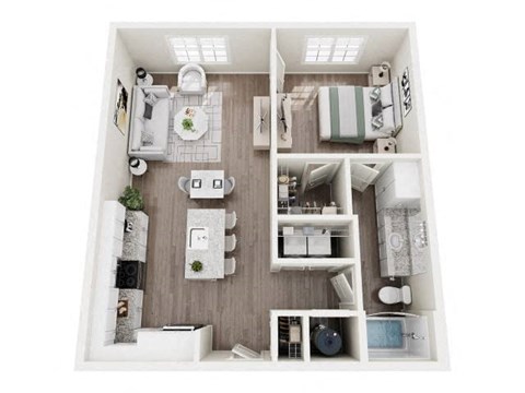 Floor plan for 1 bed, 1 bath, 805 sqft