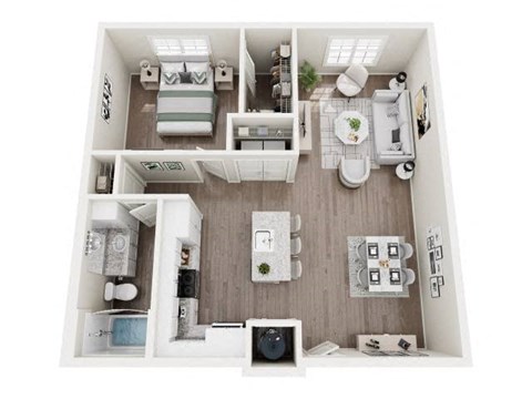 Floor plan for 1 bed, 1 bath, 935 sqft