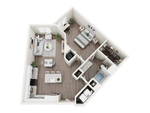 Floor plan for 1 bed, 1 bath, 942 sqft