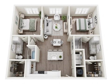 Floor plan for 2 beds, 2 baths, 1029 sqft