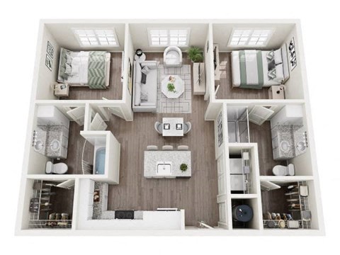 Floor plan for 2 beds, 2 baths, 970 sqft